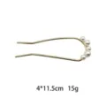Gold U-shaped hair fork detail, metal hair pin with white pearl decoration, accessory closeup. - Simple Glossy Pearl U-Shaped Hair Stick (1132-6)