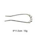 Close-up view of the metal U-shaped hair fork decorated with elegant white faux pearls. - Five Pearls Array Simple U-Shaped Hair Stick (1132-7)