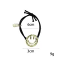 Fashion black hair tie with metal smiley pendant, high elasticity rubber band for daily wear. - Round Smile Pendant (1111-4)