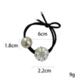 Elegant black hair tie with rhinestone flower and metal bead, stylish high elasticity band. - Gold Ball Rhinestone Flower (1111-3)