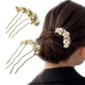 New Chinese style flower hair fork hairpin for women bun hair styling vintage hair accessories - Gold Rhinestone Flower Butterfly Set (1132-9) / 2 Pcs/Set