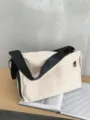 Japanese minimalist oxford fabric casual messenger bag, large capacity daily shoulder bag. - White