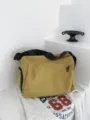Japanese minimalist oxford cloth crossbody bag, khaki yellow large shoulder tote bag. - Yellow