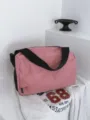 Pink oxford cloth crossbody bag, minimalist casual shoulder duffel bag for daily use now. - Pink