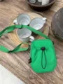 Green nylon crossbody phone bag, casual lightweight mini shoulder bag with drawstring pocket. - Green