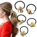 Metal geometric hair ties set with irregular gold charms and elastic black bands for women. - Irregular Geometric (Set 1) / 5 Pieces / Gold