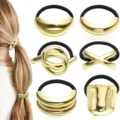 Goldene Metall Haargummis Pferdeschwanz Halter geometrische Haarringe Set Damen Styling - Geometrische Form (Set 3) / 6er Set / Gold