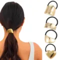 Gold metal hair ties ponytail holder set for women girls daily styling hair accessories detail view - Heart-Shaped Irregular Geometric Style (Set 5) / Set of 4 / Gold