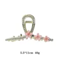 Elegante goldene Strass Haarklammer mit rosa Blumen Design fur stilvolles Haarstyling Damen. - Große Rosa Blume Hohler Stil / 5.5*11cm / Elfenbein