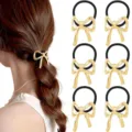 Goldener Metall Schleifen Haargummi Detail, elegantes Zopfgummi Haaraccessoire für Frisuren. - Schleifenknoten (Set 10) / 6er Set / Gold