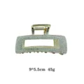 Crystal rhinestone hair claw clip for women, luxury metal rectangle hair catch styling tool. - Golden Rectangular
