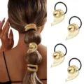 Goldene Statement Haargummis Pferdeschwanz Halter avant-garde Haarschmuck für Damen - Fächerförmige Schnitzerei (Set 34) / 4er-Set / Gold