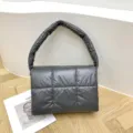 Puffer shoulder bag for women quilted underarm bag stylish down cloth hobo bag grey - Gray