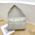 Puffer shoulder bag, quilted design underarm bag, soft fabric winter fashion handbag. - Off White