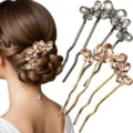 Crystal Butterfly Hair Fork U Shaped Rhinestone Hair Pin Updo Hair Styling Accessory Gold - Crystal Teardrop Butterfly Gold Silver Set (1132-12) / 2 Pcs/Set