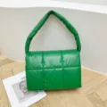 Green quilted padded shoulder bag, chic puffer underarm bag for women, autumn winter fashion style. - Green