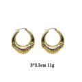 Chunky gold-plated textured hoop earrings, stylish lightweight fashion jewelry for daily wear. - Gold Thick Wall Textured Style (rs017-7) / Gold