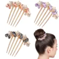 Rhinestone butterfly hair comb set, metal hair fork bun pin in pink purple grey variants. - Pink Purple Gray Multi-Butterfly Comb Set (1132-14) / Set of 3