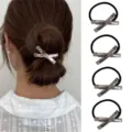 Silver cross metal hair tie set, elegant ponytail holder and bun cuff for women daily wear. - Cross Over Hair Ties Set (Set 23) / Set of 4 / Silver