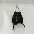 Black denim quilted backpack with chain straps chic daily casual mini school bag for women - Denim Black