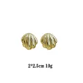 Gold shell stud earrings, smooth shiny finish, fashion jewelry, 2x2.5cm, 10g weight. - Gold Smooth Shell Style (rs017-25) / Gold
