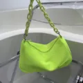 Neon green underarm shoulder bag for women, trendy canvas hobo bag with chunky chain strap. - Neon Yellow