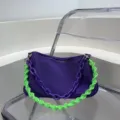 Purple canvas underarm bag with green woven strap and chunky chain for women daily commute style. - Purple