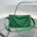 Green canvas underarm bag with chain strap, stylish shoulder handbag for women daily commute - Green