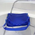 Stylish royal blue canvas shoulder bag with chunky chain handle for women daily commute. - Dark Blue