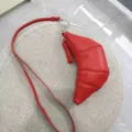 Red soft leather croissant bag mini crossbody purse stylish shoulder bag key case for women - Red