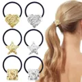 Metallic geometric hair ties ponytail holder gold silver heart star hair accessories - Heart Star Square Style (Set 12) / Set of 6 / Gold/Silver