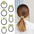 Gold metal hair tie set, bow heart hair scrunchies elastic ponytail holder hair accessories for women - Bowknot Heart Mixed Combo (Set 13) / 7-Pack Set / Gold