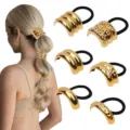 Minimalistische goldene Legierung Haargummis für Damen elegante Metall Zopfgummi Accessoires - Minimalistisches Rundrohr- und Mehrlagiges Design / 6er Set