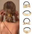 Gold metal hair ties ponytail cuff hair ring set for women chic geometric styling accessories. - Metal Ring Hair Bun Maker Set (Set 19) / Set of 4 / Gold