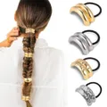 Metallic hair cuff ponytail holder set with smooth and textured gold and silver designs. - Smooth & Hammered Ponytail Clip Set (Set 20) / Set of 4 / Gold/Silver