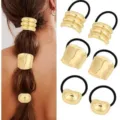 Minimalistischer goldener Legierung Haargummi Pferdeschwanz Halter Set, elegante Accessoires. - Ring und flacher rechteckiger Stil (Set 14) / 6er Set