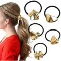 Minimalistische goldene Metall Haargummis Set, unregelmäßige geometrische Zopfhalter - Stern- und Herzkombinationsstil (Set 23) / 5 Stück
