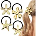 Goldene blume stern haargummis legierung haar seile elegante haarspaccessoires damen 4er - Set 24 / 4er-Set