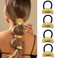 Metal hair tie detail showing ponytails and textured gold cuff accessories set for styling. - Shell Texture Tube (Set 29) / Set of 4 / Gold