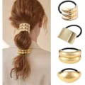 Minimalistisch goldfarbenes Metall Haargummi Zopfgummi elegante Legierung Haarstyling Accessoire. - Modischer geometrischer Metallstil (Set 26) / 4er-Set