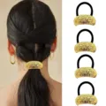 Gold metal hair tie ponytail cuff holder elastic band chic fashion hair accessories 4pcs. - Hammered Arc Plate (Set 30) / Set of 4 / Gold