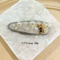 Rhinestone Pearl Bear Hair Clip Sweet Metal BB Hairpin Fashion Hair Styling Accessory - Rhinestone Bear Waterdrop (1069-6 Waterdrop)