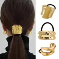 Minimalist gold metal hair tie sculptural geometric ponytail holder fashion hair accessory SKU - Minimalist Irregular Geometric Style / Set of 3 / Gold