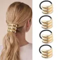 Gold metal multi-layer tube hair tie ponytail holder fashion hair accessories for women and girls - Multi-layer Gold Metal Tube Decor (Set 40) / Set of 4 / Gold