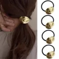 Gold irregular metal hair tie elastic ponytail holder fashion hair accessories for women - Hammered Irregular Oval (Set 41) / Set of 4 / Gold