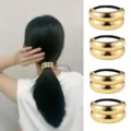 Gold metallic double ring hair tie detail shot, shiny hair accessory for ponytails. - Double Ring Hair Tie (Set 47) / Set of 4 / Gold