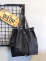 Black nylon drawstring tote bag large capacity casual shoulder bag for women daily use - Black
