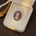 Vintage court style cameo brooch, elegant purple oval portrait with silver beaded edge. - Style 1 (Purple Relief)