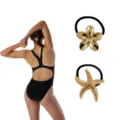 Gold flower and starfish hair tie elastic hair band for women girls ponytails daily accessories. - Flower and Starfish (Set 52) / 2 Pcs/Set / Gold