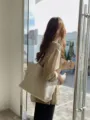 Minimalist Soft Leather Tote Bag Cream White Casual Shoulder Bag for Women Autumn Daily commuting - Off White